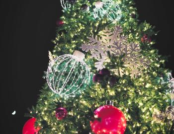 Decorated and lit Christmas tree
