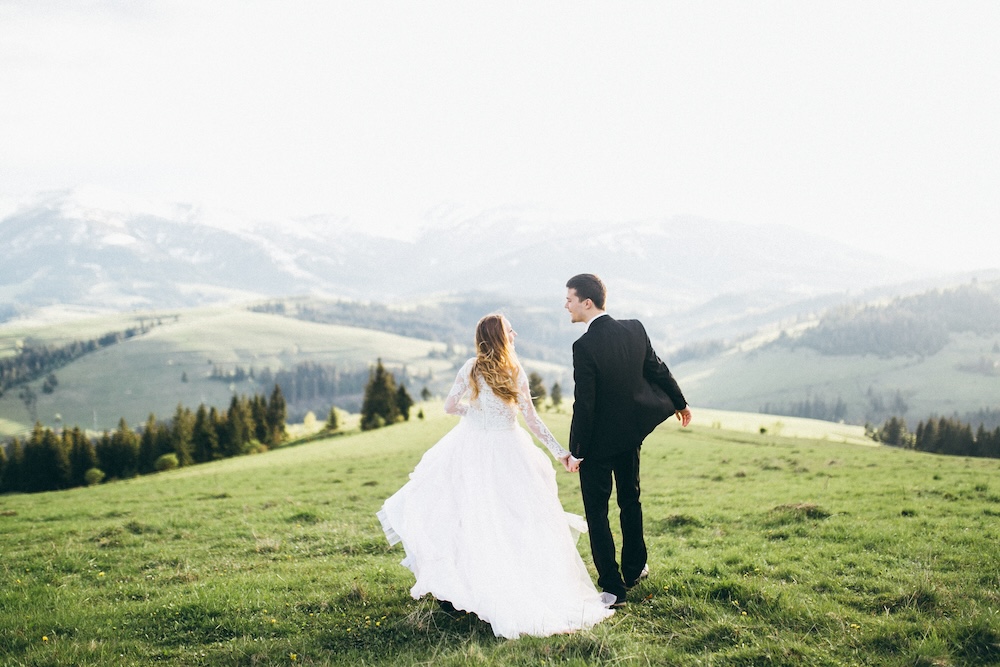 Bride and groom at mountaintop wedding